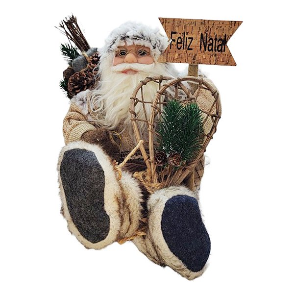 Enfeite de Natal - Papai Noel Sentado Com Plaquinha - 27x26x30cm - 1 unidade - Rizzo