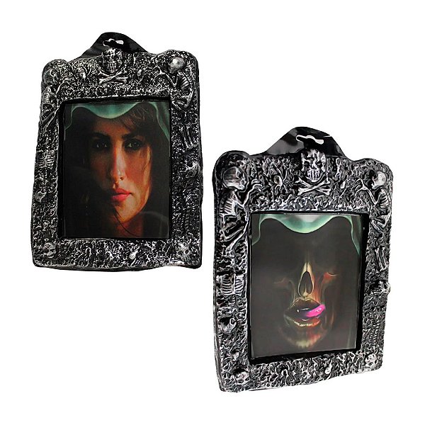 Enfeite Decorativo de Halloween - Quadro Holográfico Caveira Morte - 1 unidade - Rizzo