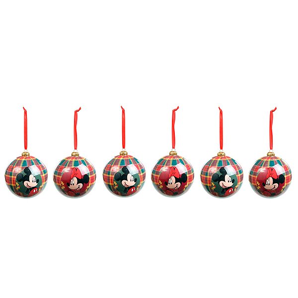 Bola de Natal Disney Original - Mickey e Minnie Xadrez - 6cm - 6 unidades - Cromus - Rizzo