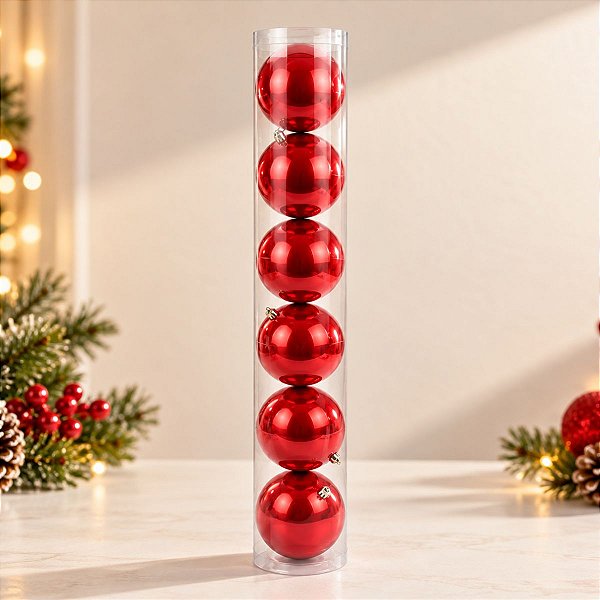 Bola de Natal Perolada - Vermelho - 8cm - 6 unidades - Cromus - Rizzo