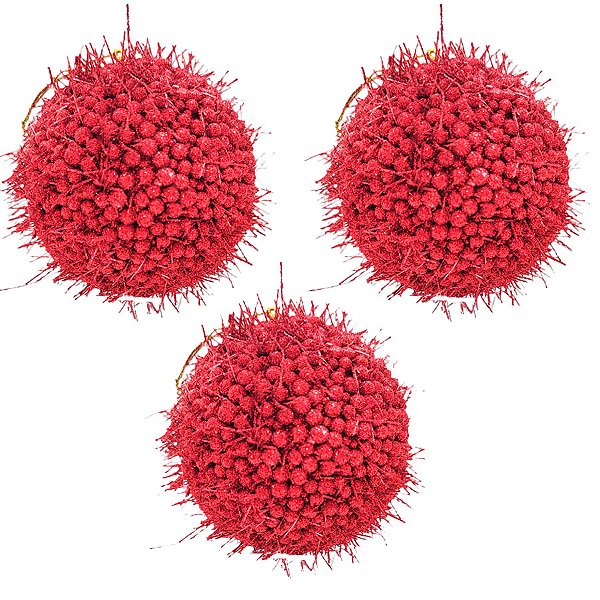 Bola de Natal Glitter - Vermelha  - 10cm - 3 unidades - Rizzo