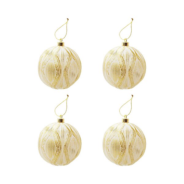 Bola de Natal Losângulo - Branco/Ouro - 10cm - 4 unidades - Cromus - Rizzo