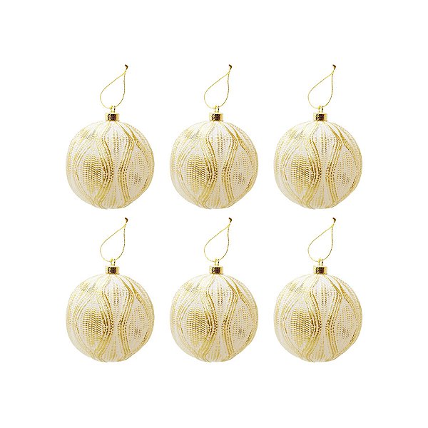 Bola de Natal Losângulo - Branco/Ouro - 8cm - 6 unidades - Cromus - Rizzo