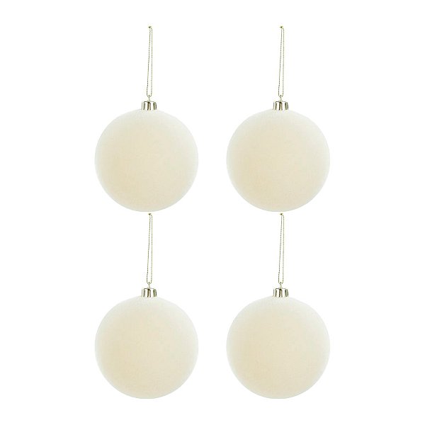 Bolas de Natal Veludo - Creme - 10cm  - 4 unidades - Cromus - Rizzo
