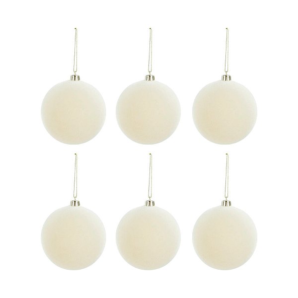 Bolas de Natal Veludo - Creme - 8cm  - 6 unidades - Cromus - Rizzo