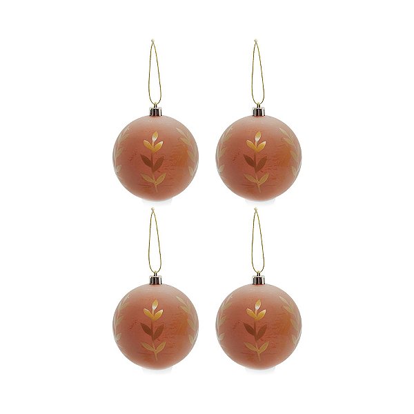 Bolas de Natal Ramos - Marrom - 10cm  - 4 unidades - Cromus - Rizzo