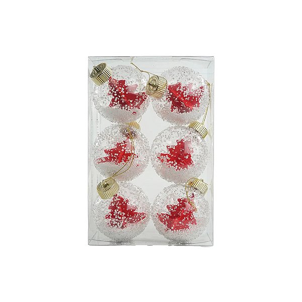 Bolas de Natal Árvore - Incolor/Vermelho - 8cm  - 6 unidades - Cromus - Rizzo