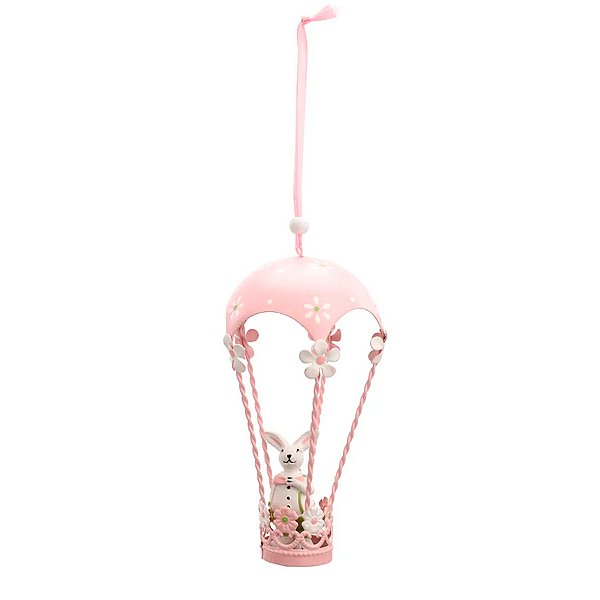 Enfeites de Pendurar de Metal Balão com Coelho de Páscoa Rosa - 9x15x9cm - 1 unidade - Cromus - Rizzo