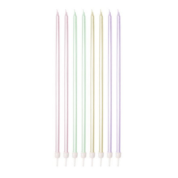 Vela Palito Gigante Metalizada Candy Color Sortida - 8 unidades - Rizzo