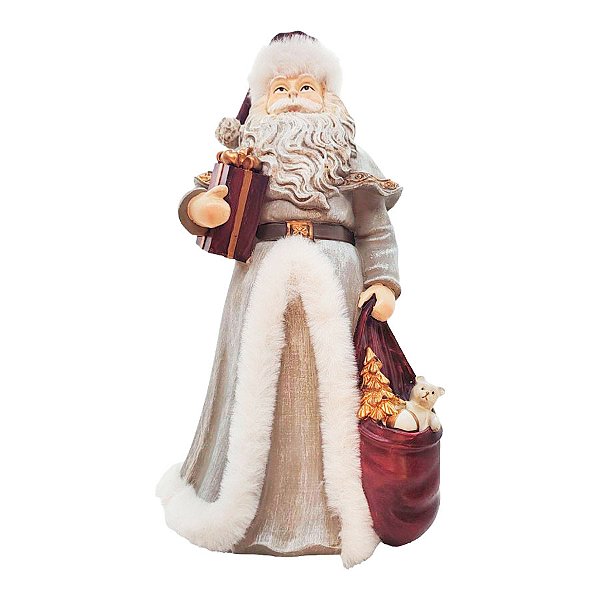 Enfeite de Natal em Resina - Papai Noel com Pelúcia - 30x14cm - 1 unidade - Rizzo