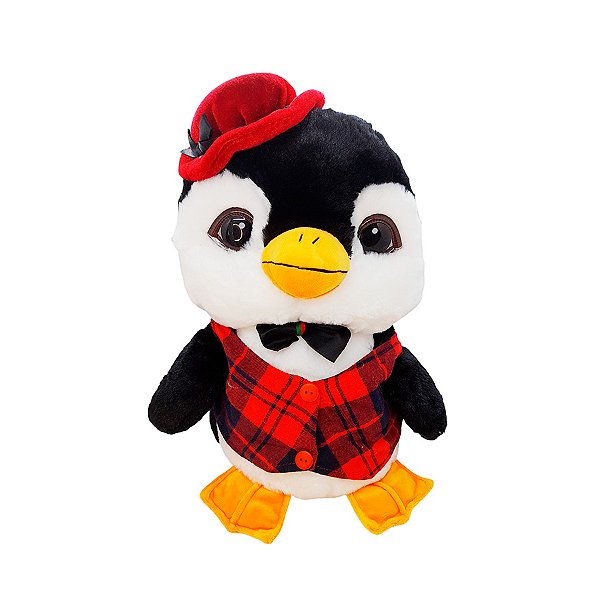 Pinguim de Pelúcia com Roupa Xadrez - 34cm - 1 unidade - Rizzo