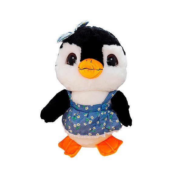 Pinguim de Pelúcia com Vestido - Azul - 34cm - 1 unidade - Rizzo