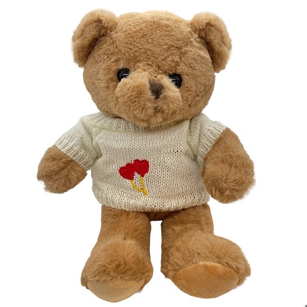 Urso de Pelúcia Blusa Corações - Marrom - 28cm - 1 unidade - Rizzo