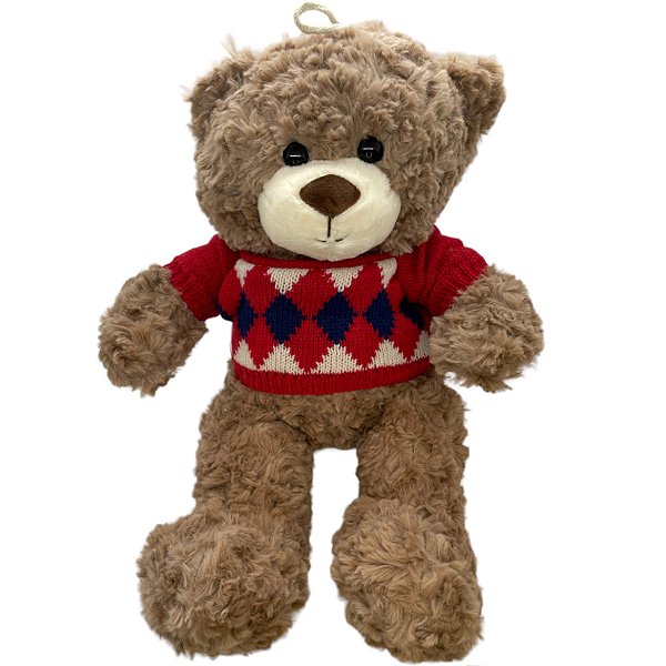 Urso de Pelúcia com Sueter de Lã - Vermelho - 37cm  - 1 unidade - Rizzo