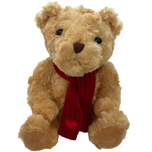 Urso de Pelúcia Cachecol Coração - Vermelho - 23cm - 1 unidade - Rizzo