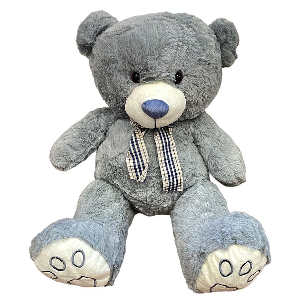 Urso de Pelúcia com Laço - Cinza - 54cm - 1 unidade - Rizzo