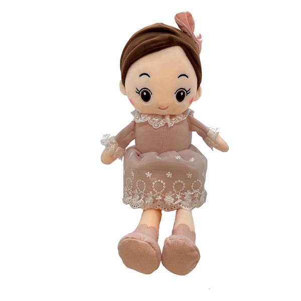 Boneca de Pelúcia com Vestido e Laço - Rosa - 48cm - 1 unidade - Rizzo