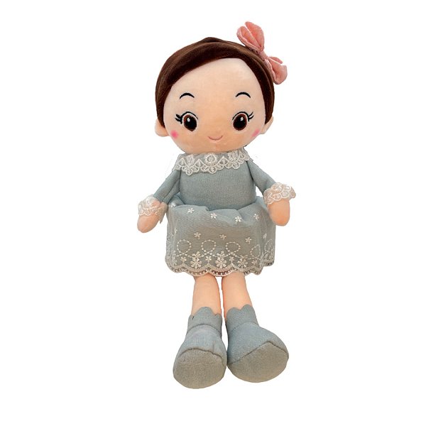 Boneca de Pelúcia com Vestido e Laço - Azul - 48cm - 1 unidade - Rizzo