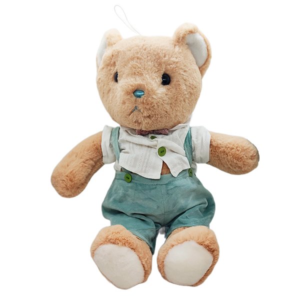 Urso de Pelúcia com Jardineira - Branco e Verde - 50cm - 1 unidade - Rizzo