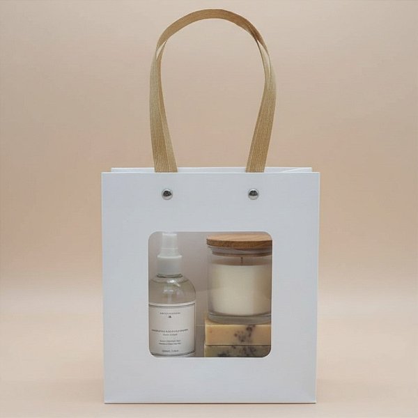 Sacola de Papel com Gaveta e Visor 20x22x9cm Branca - 1 unidade - Rizzo