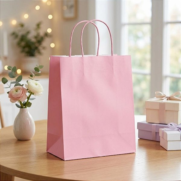 Sacola de Papel P 21,5x15x8cm - Rosa Bebê - Embalagem Econômica - 10 unidades - Cromus - Rizzo