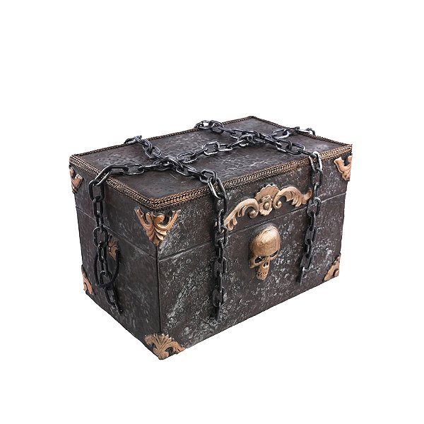 Enfeite Decorativo Halloween - Baú Acorrentado - 30cm - Som, Luz e Movimento - 1 unidade - Cromus - Rizzo