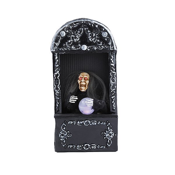 Enfeite Decorativo Halloween - Bruxa Vidente Mafalda - 38cm - Som, Luz e Movimento - 1 unidade - Cromus - Rizzo
