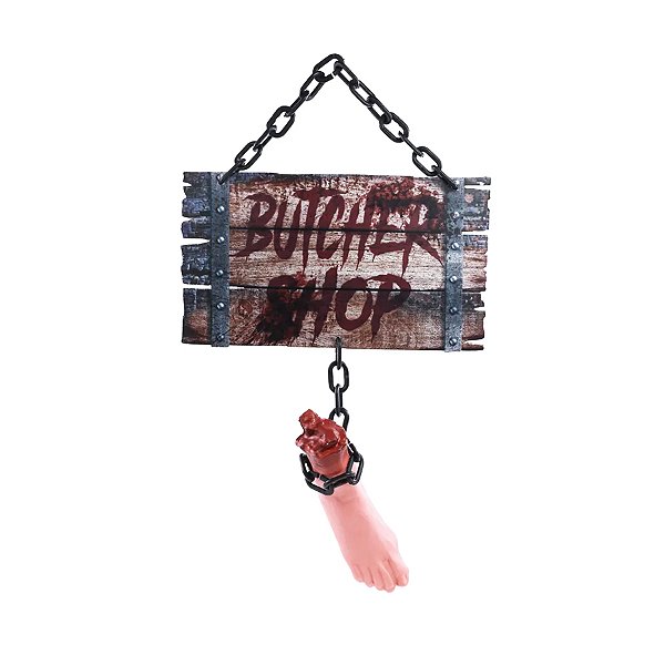 Enfeite Decorativo Halloween - Placa com Pé Pendurado "Butcher Shop"- 38x52cm - 1 unidade - Cromus - Rizzo