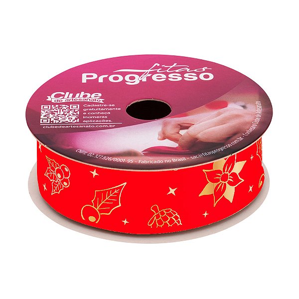 Fita de Cetim 10m x 22mm - Cor 1005 - Elementos Natalinos - Rolo 10 metros - 1 unidade - Progresso - Rizzo