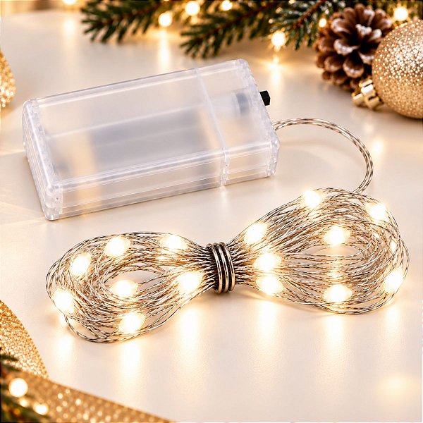 Cordão de Led Fio de Fada - Branco Quente - 5m - Uso com 3 Pilhas AA - 1 unidade - Rizzo