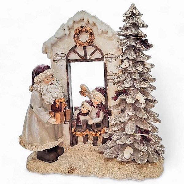 Cenário de Natal - Papai Noel na Janela e Arvore com Led - 16x20cm - 1 unidade - Rizzo