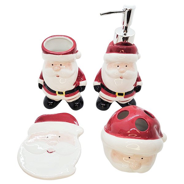 Kit para Banheiro de Natal - Papai Noel - 18cm - 4 unidades - Rizzo