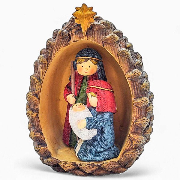 Enfeite de Natal em Resina - Sagrada Família Pinha - 12x9cm - 1 unidade - Rizzo