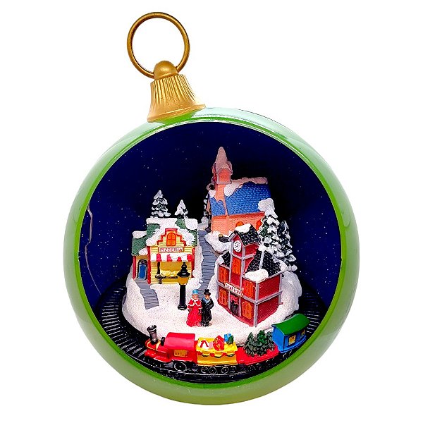 Cenário de Natal - Vila com Trenzinho na Bola de Natal com Som, Luz e Movimento - 31x25cm - 1 unidade - Rizzo