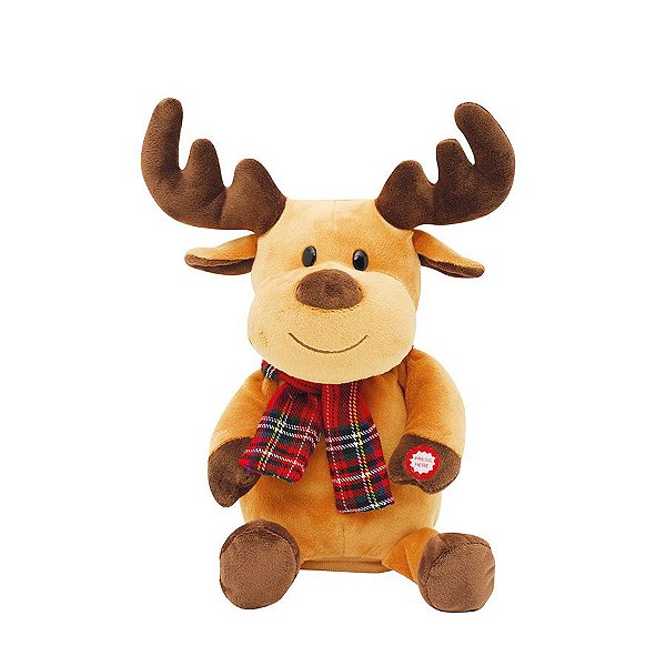Rena Animada com Movimento e Cachecol Xadrez 38cm - 01 unidade - Cromus Natal - Rizzo