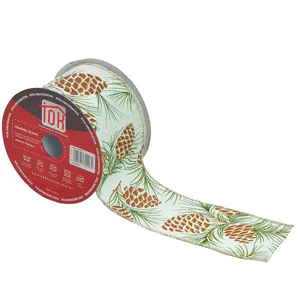 Fita Decorativa - de Natal Pinhas e Folhas - 6x914cm - 1 unidade - Rizzo