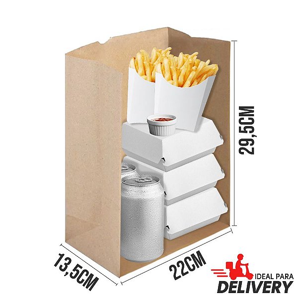 Saco Delivery Kraft - 22x13,5x29,5cm - 10 unidades - Ref 5799 - WMA