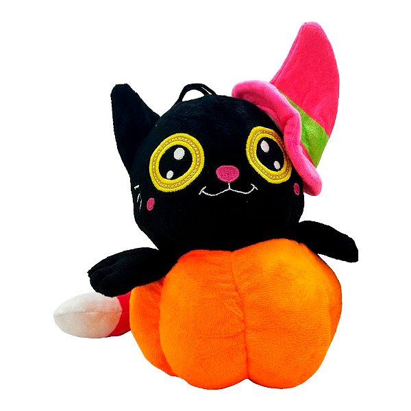 Gato Abóbora Chapéu Rosa de Pelúcia - 22cm - 1 unidade - Rizzo