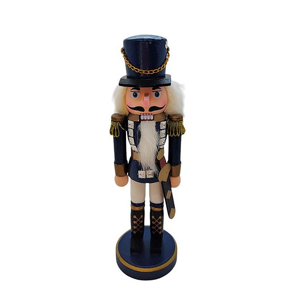 Boneco Soldado Quebra Nozes de Madeira com Espada - 25cm - Azul, Branco e Dourado - 1 unidade - Rizzo