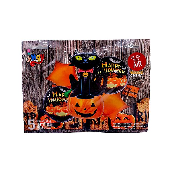 Kit Balão de Festa Metalizado - Halloween 6 - Kit com 5 Balões - 1 unidade - Rizzo