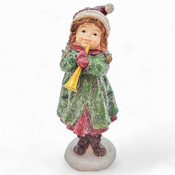 Enfeite de Natal de Resina - Menina e Corneta - 18cm - 1 unidade - Rizzo