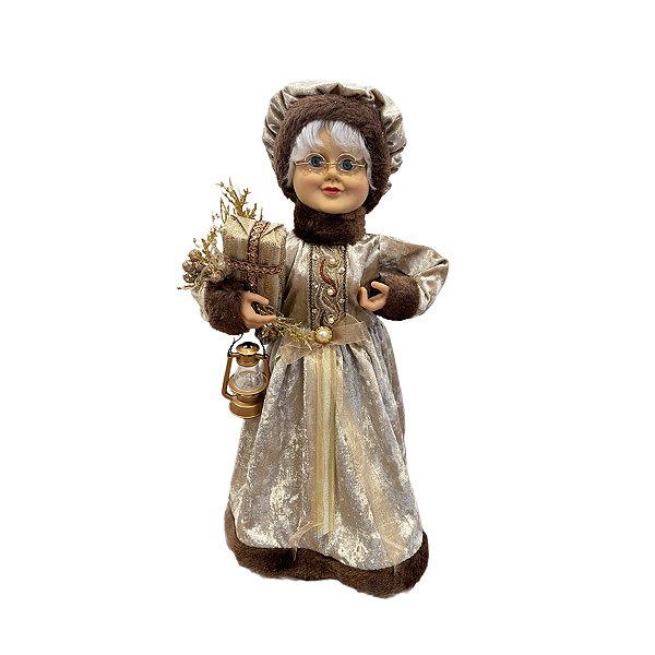 Enfeite de Natal mamãe Noel em pé - Marrom - 45cm - 1 unidade - Rizzo