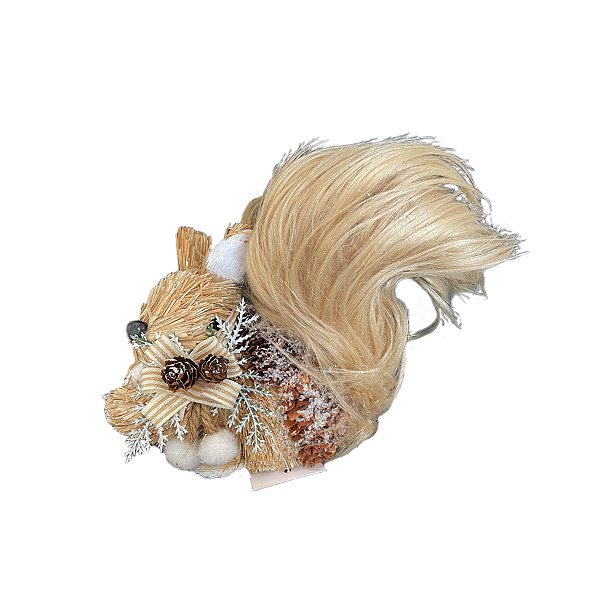 Enfeite de Natal Esquilo Natural deitado - 15cm - 1 unidade - Rizzo