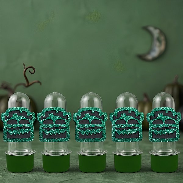 Mini Tubete com Aplique - Frankenstein Halloween - Verde - 10 unidades - Rizzo