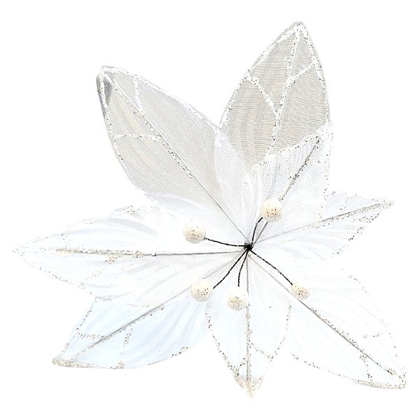Poinsétia Decorativa - Tule Branco Glitter - 30cm - 1 unidade - Rizzo