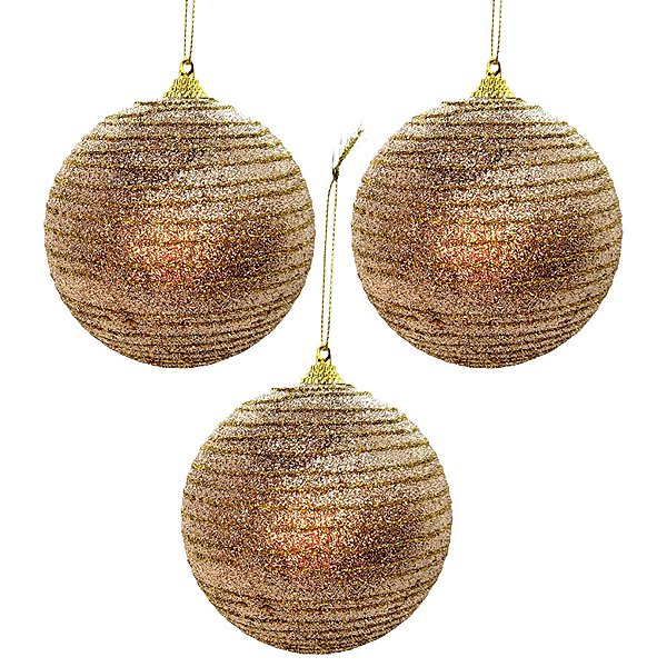 Bola de natal Decorada - Circulos de Glitter Dourado - 10cm - 3 unidades - Rizzo