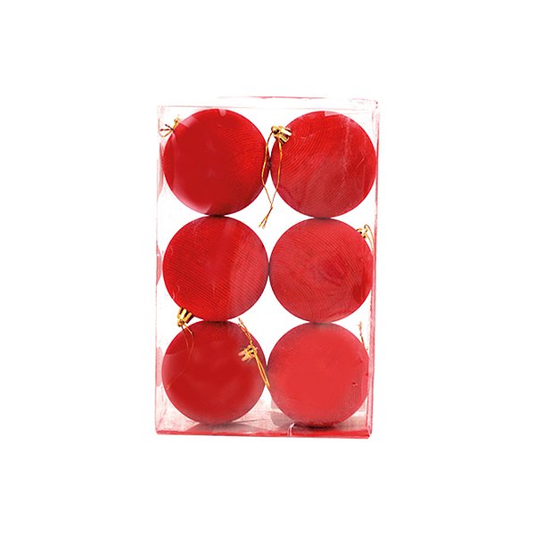 Bola de Natal de Veludo com Listras - Vermelho - 8cm  - 6 unidades - Cromus - Rizzo