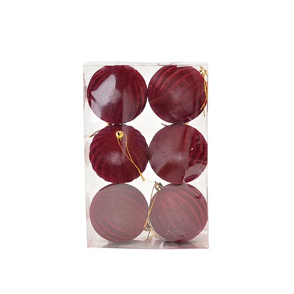 Bola de Natal de Veludo - Vinho - 8cm  - 6 unidades - Cromus - Rizzo