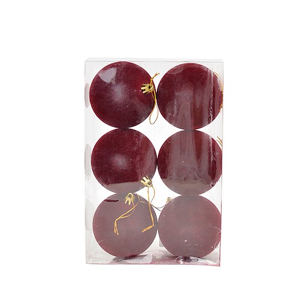 Bola de Natal de Veludo - Vinho - 8cm  - 6 unidades - Cromus - Rizzo
