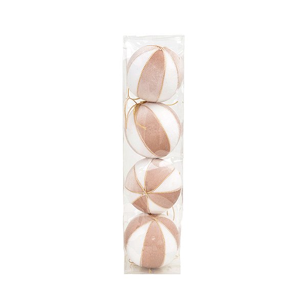 Bola de Natal de Veludo - Branco e Champanhe - 10cm  - 4 unidades - Cromus - Rizzo